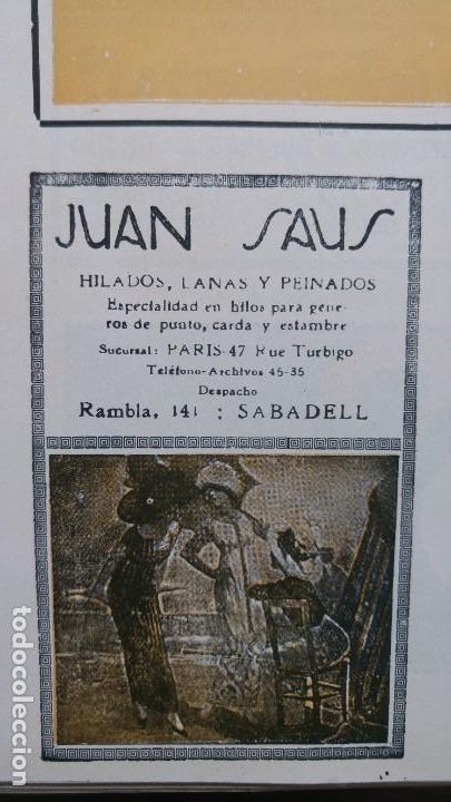 Sammeln von Plakaten: HILADOS LANAS Y PEINADOS HILO GENEROS PUNTO CARDA ESTAMBRE JUAN SAUS SABADELL HOJA A&Ntilde;O 1920