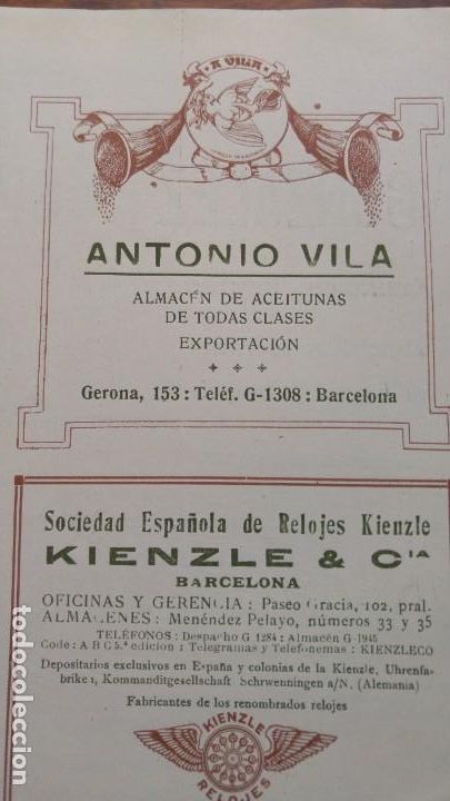 Collezionismo di affissi: ALMACEN DE ACEITUNAS DE TODAS CLASES EXPORTACION ANTONIO VILA BARCELONA HOJA A&Ntilde;O 1920