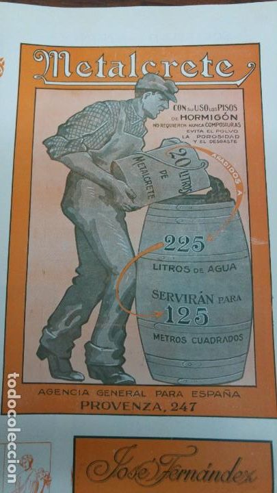 Collezionismo di affissi: METALCRETE PISOS HORMIGON EVITA POLVO POROSIDAD DESGASTE BARCELONA HOJA A&Ntilde;O 1920