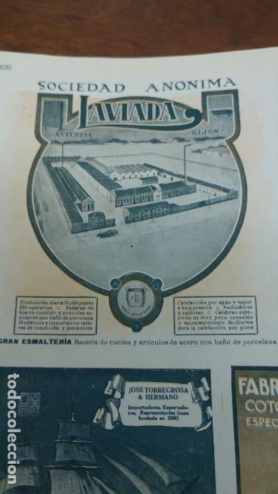 Collectionnisme d'affiches: LAVIADA S.A GIJON BA&Ntilde;ERAS HIERRO FUNDIDO CALEFACCION CALDERAS GRAN ESMALTERIA COCINA HOJA A&Ntilde;O 1920