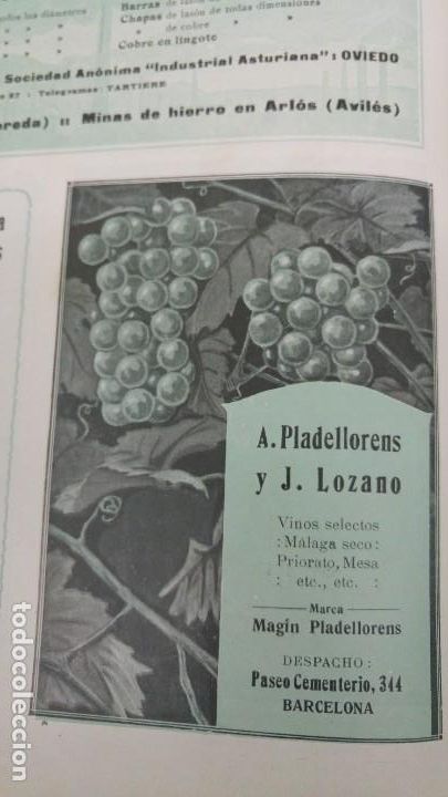 Collectionnisme d'affiches: VINOS SELECTOS - A.PLADELLORENS Y J.LOZANO - MARCA MAGIN PLADELLORENS BARCELONA HOJA A&Ntilde;O 1920