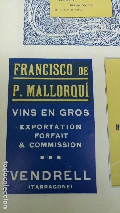 Collectionnisme d'affiches: FRANCISCO DE P.MALLORQUI VINS EN GROS EL VENDRELL TARRAGONA HOJA REVISTA A&Ntilde;O 1920