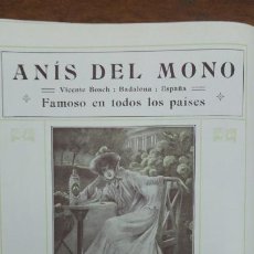 Coleccionismo de carteles: ANIS DEL MONO -BOSCH Y COMPAÑIA-BADALONA BARCELONA FAMOSO EN TODOS LOS PAISES HOJA AÑO 1920