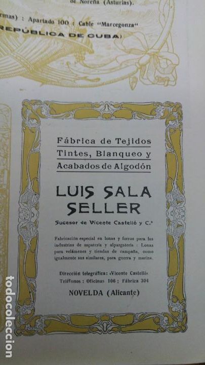 Coleccionismo de carteles: FABRICA TEJIDOS TINTES BLANQUEO ACABADOS ALGODON -LUIS SALA SELLER- NOVELDA ALICANTE HOJA 1920