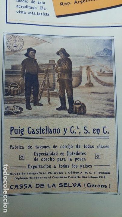 Collezionismo di affissi: FABRICA DE TAPONES DE CORCHO -PUIG CASTELLANO-CASSA DE LA SELVA FLOTADORES CORCHO PESCA HOJA 1920