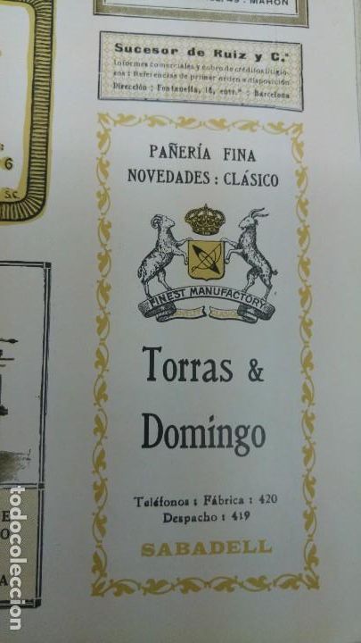 Coleccionismo de carteles: FABRICA DE PA&Ntilde;ERIA FINA NOVEDADES CLASICO -TORRAS & DOMINGO- SABADELL HOJA A&Ntilde;O 1920