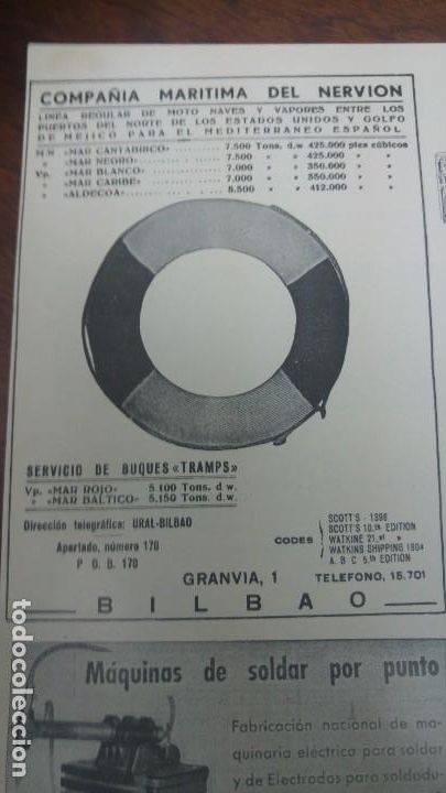 Coleccionismo de carteles: COMPA&Ntilde;IA MARITIMA DEL NERVION MOTO NAVES VAPORES BUQUES TRAMPS BILBAO HOJA REVISTA A&Ntilde;O 1938