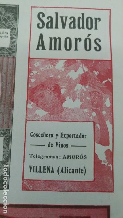 Coleccionismo de carteles: COSECHERO Y EXPORTADOR DE VINOS -SALVADOR AMOROS -VILLENA ALICANTE HOJA A&Ntilde;O 1920