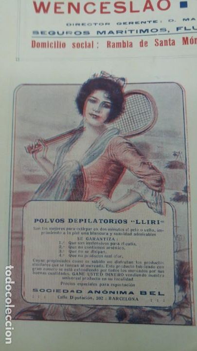 Collectionnisme d'affiches: POLVOS DEPILATORIOS -LLIRI- EXTIRPAN VELLO PELO SOCIEDAD ANONIMA BEL BARCELONA HOJA A&Ntilde;O 1920