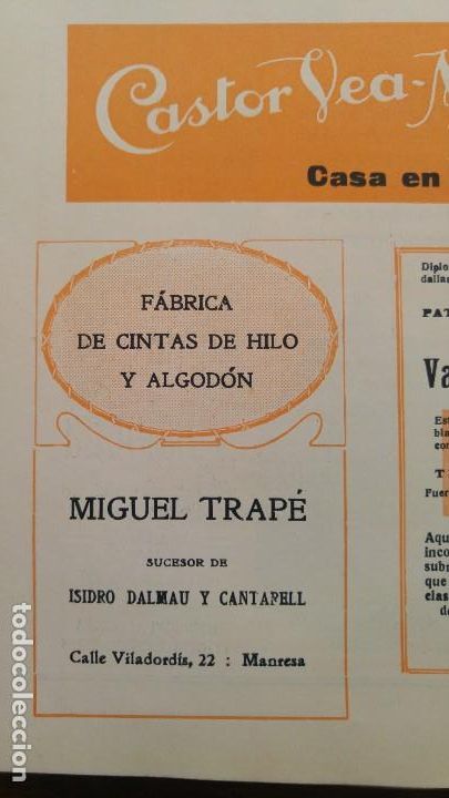 Collectionnisme d'affiches: FABRICA DE CINTAS DE HILO Y ALGODON -MIGUEL TRAPE- SUCESOR DE ISIDRO DALMAU CANTARELL MANRESA 1920