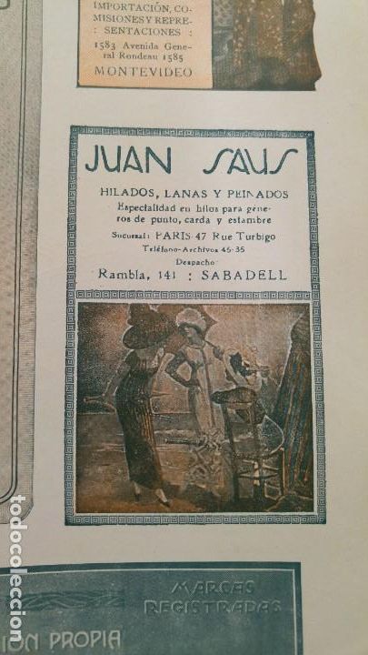 Collectionnisme d'affiches: HILADOS LANAS Y PEINADOS HILO GENEROS PUNTO CARDA ESTAMBRE JUAN SAUS SABADELL HOJA A&Ntilde;O 1920