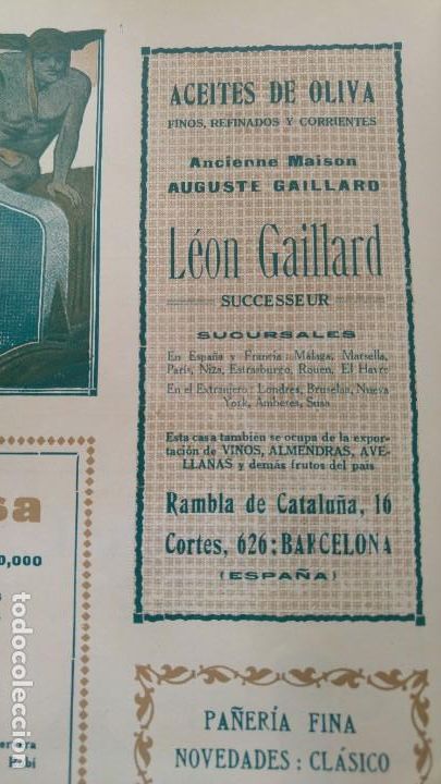 Poster collecting: ACEITES DE OLIVA ANCIENNE MAISON AUGUSTE GAILLARD -LEON GAILLARD-SUCESOR BARCELONA HOJA A&Ntilde;O 1920