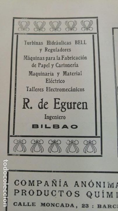 Collezionismo di affissi: TURBINAS HIDRAULICAS TALLERES ELECTROMECANICOS -R DE EGUREN-INGENIERO BILBAO HOJA A&Ntilde;O 1920