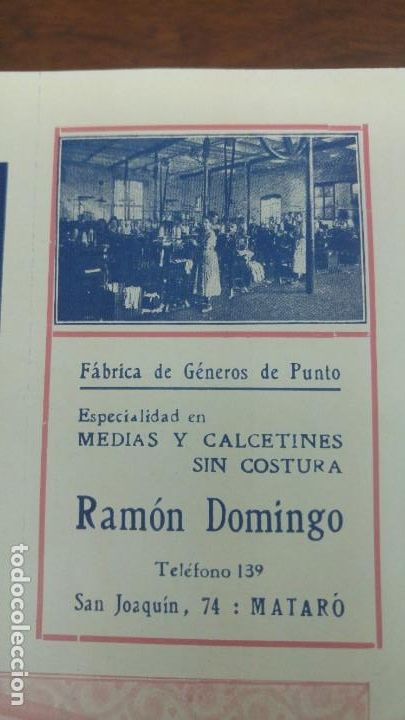 Sammeln von Plakaten: FABRICA DE GENEROS DE PUNTO MEDIAS CALCETINES SIN COSTURA -RAMON DOMINGO- MATARO HOJA A&Ntilde;O 1920