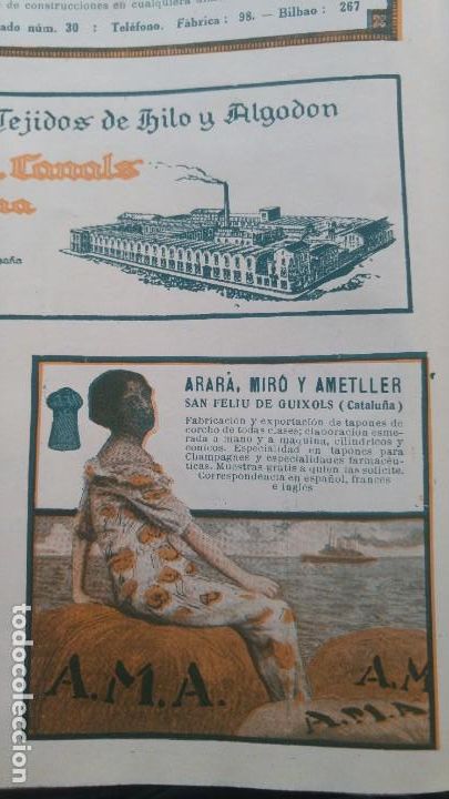 Sammeln von Plakaten: FABRICA DE TAPONES DE CORCHO -ARARA,MIRO Y AMETLLER-SAN FELIU DE GUIXOLS HOJA REVISTA A&Ntilde;O 1920