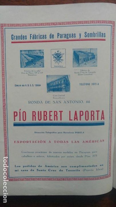 Poster collecting: GRANDES FABRICAS DE PARAGUAS Y SOMBRILLAS -PIO RUBERT LAPORTA -BARCELONA S.CRUZ TENERIFE HOJA 1928
