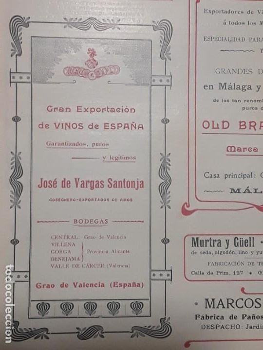 Sammeln von Plakaten: BODEGAS JOSE DE VARGAS SANTOJA GRAO DE VALENCIA VILLENA GORGA BENEJAMA VALLE CARCER HOJA A&Ntilde;O 1902