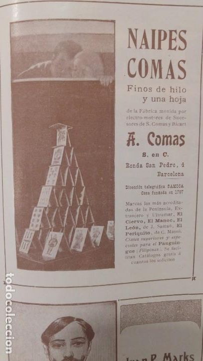 Collezionismo di affissi: FABRICA DE NAIPES FINOS DE HILO Y UNA HOJA - A.COMAS - EL MANOC ,CIERVO ,LEON BARCELONA A&Ntilde;O 1903