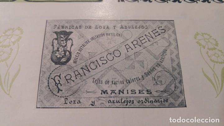 Collezionismo di affissi: FABRICA DE LOZA Y AZULEJOS -FRANCISCO ARENES- MANISES TEJAS HOJA A&Ntilde;O 1903