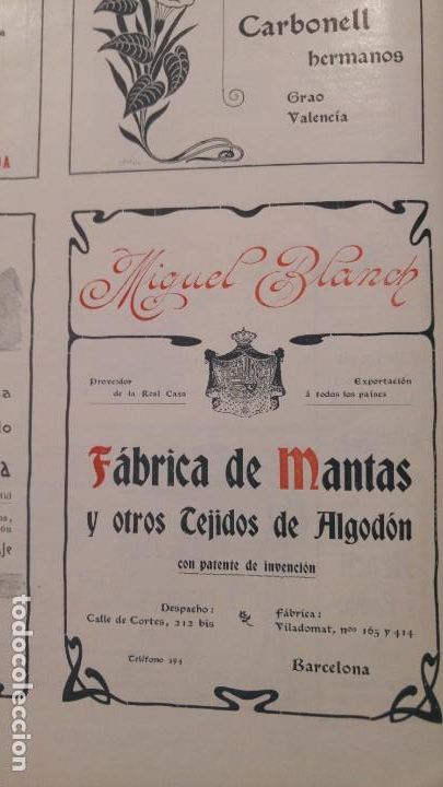 Collezionismo di affissi: FABRICA DE MANTAS Y OTROS TEJIDOS DE ALGODON -MIGUEL BLANCH- BARCELONA HOJA REVISTA A&Ntilde;O 1903