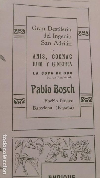 Collezionismo di affissi: GRAN DESTILERIA DEL INGENIO SAN ADRIAN DE ANIS COGNAC LA COPA DE ORO PABLO BOSCH BARCELONA HOJA 1903