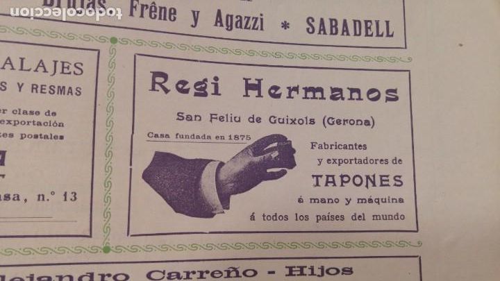 Poster collecting: FABRICA Y EXPORTACION DE TAPONES DE CORCHO REGI HERMANOS SAN FELIU DE GUIXOLS HOJA REVISTA A&Ntilde;O 1902