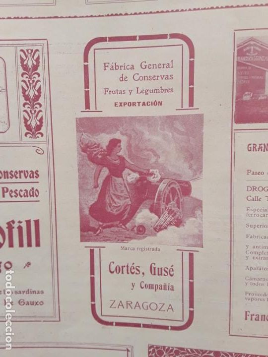 Collezionismo di affissi: FABRICA GENERAL DE CONSERVAS FRUTAS LEGUMBRES CORTES,GUSE Y C&ordf; ZARAGOZA HOJA REVISTA A&Ntilde;O 1903