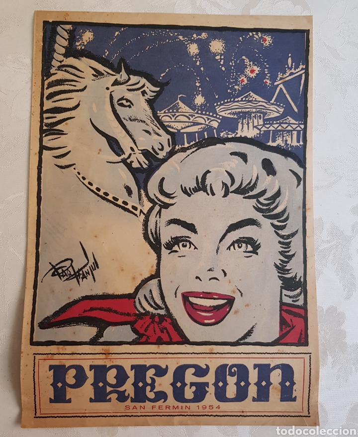 Coleccionismo de carteles: Cartel con publicidad del Preg&oacute;n San Fermin 1954. 32x22