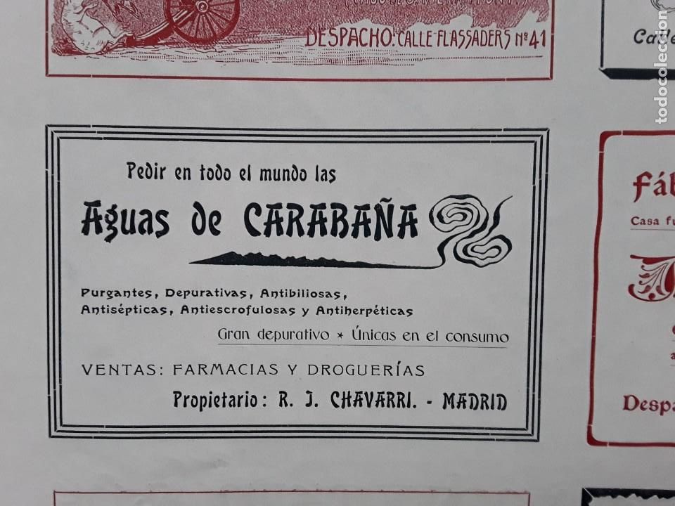 Collezionismo di affissi: AGUAS DE  CARABA&Ntilde;A PURGANTES DEPURATIVAS  ANTISEPTICAS R.J.CHAVARRI MADRID  HOJA A&Ntilde;O 1903