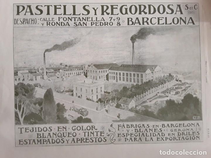 Colecionismo de cartazes: FABRICA TEJIDOS COLOR BLANQUEO TINTE DRILES - PASTELLS Y REGORDOSA - BLANES BARCELONA HOJA A&Ntilde;O 1903