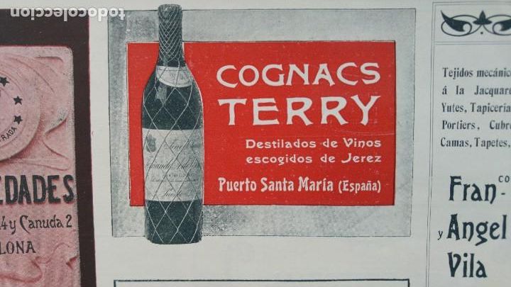 Colecionismo de cartazes: COGNACS TERRY DESTILADOS DE VINOS ESCOGIDOS DE JEREZ PUERTO SANTA MARIA HOJA A&Ntilde;O 1903