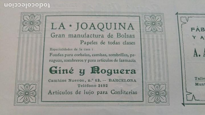 Collezionismo di affissi: GRAN MANUFACTURA DE BOLSAS PAPELES FUNDAS -LA JOAQUINA - GINE Y ROGUERA BARCELONA HOJA A&Ntilde;O 1903