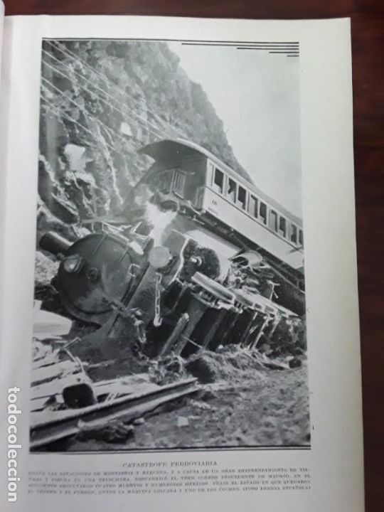 Sammeln von Plakaten: CATASTROFE FERROVIARIA ENTRE ESTACIONES MONTABRIZ Y BARCENA HOJA REVISTA A&Ntilde;O 1934