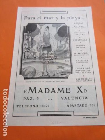Coleccionismo de carteles: PUBLICIDAD 1930 - COLECION ROPA - MADAME X FAJAS DE CAUCHOLINA PARA ADELGAZAR CALLE PAZ 3 VALENCIA
