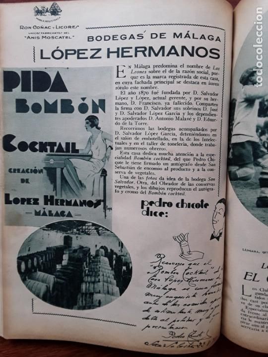 Collectionnisme d'affiches: BODEGAS LOPEZ HERMANOS MALAGA ANIS MOSCATEL BOMBON COCKTAIL PEDRO CHICOTE HOJA A&Ntilde;O 1933