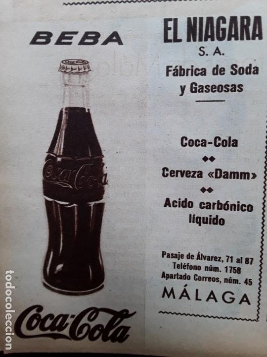 Sammeln von Plakaten: FABRICA DE SODA Y GASEOSAS EL NIAGARA S.A. MALAGA BEBA COCA-COLA CERVEZA DAMM HOJA A&Ntilde;O 1933