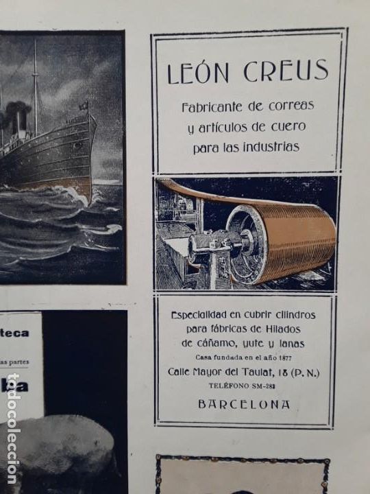 Poster collecting: FABRICA CORREAS ARTICULOS CUERO PARA INDUSTRIAS LEON CREUS BARCELONA HOJA A&Ntilde;O 1920