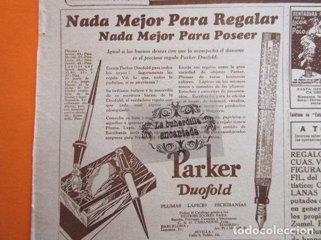 Coleccionismo de carteles: PUBLICIDAD 1929 - COLECCION PLUMAS ESTILOGRAFICAS PARKER DUOFOLD - TAMA&Ntilde;O 15 x 17 CM.