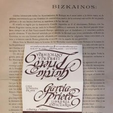 Coleccionismo de carteles: PANFLETO BIZKAINOS: DE MARIO ARANA Y MENDIVIL 1918 PAIS VASCO