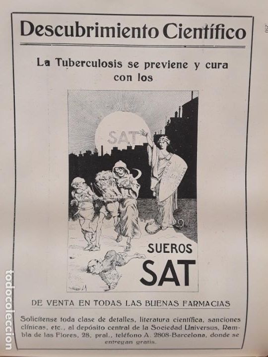 Coleccionismo de carteles: SUEROS SAT DESCUBRIMIENTO CIENTIFICO TUBERCULOSIS HOJA REVISTA A&Ntilde;O 1919