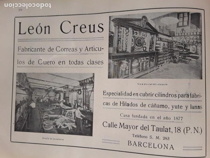 Collectionnisme d'affiches: FABRICA DE CORREAS Y ARTICULOS DE CUERO LEON CREUS BARCELONA HOJA A&Ntilde;O 1919