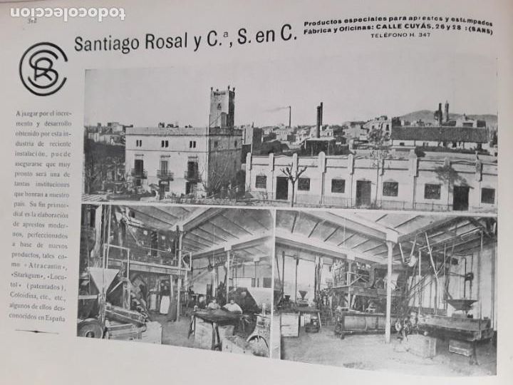 Collectionnisme d'affiches: FABRICA PRODUCTOS ESPECIALES PARA APRESTOS Y ESTAMPADOS SANTIAGO ROSAL Y C&ordf; BARCELONA HOJA A&Ntilde;O 1919