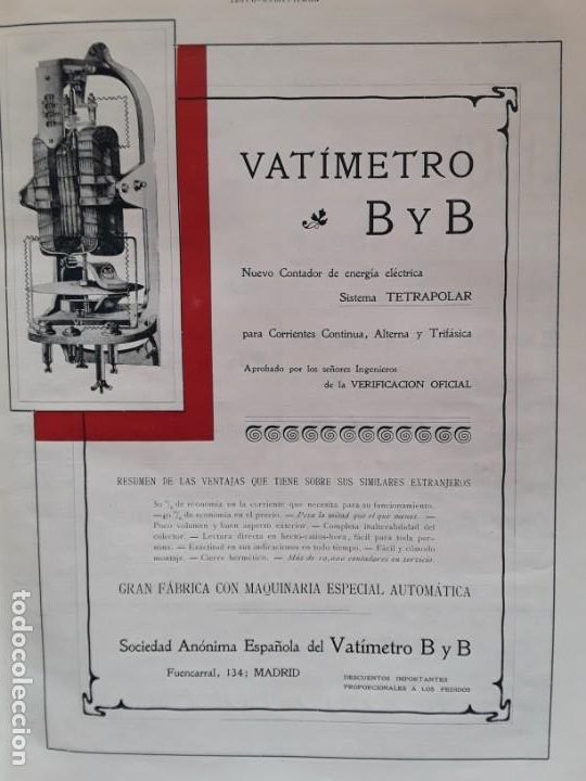 Poster collecting: SOCIEDAD ANONIMA ESPA&Ntilde;OLA DEL VATIMETRO B Y B . NUEVO CONTADOR ENERGIA ELECTRICA MADRID A&Ntilde;O 1903