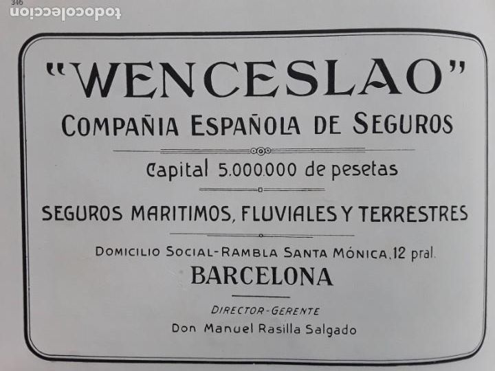 Collectionnisme d'affiches: COMPA&Ntilde;IA DE SEGUROS WENCESLAO MARITIMOS FLUVIALES Y TERRESTRES BARCELONA HOJA A&Ntilde;O 1919