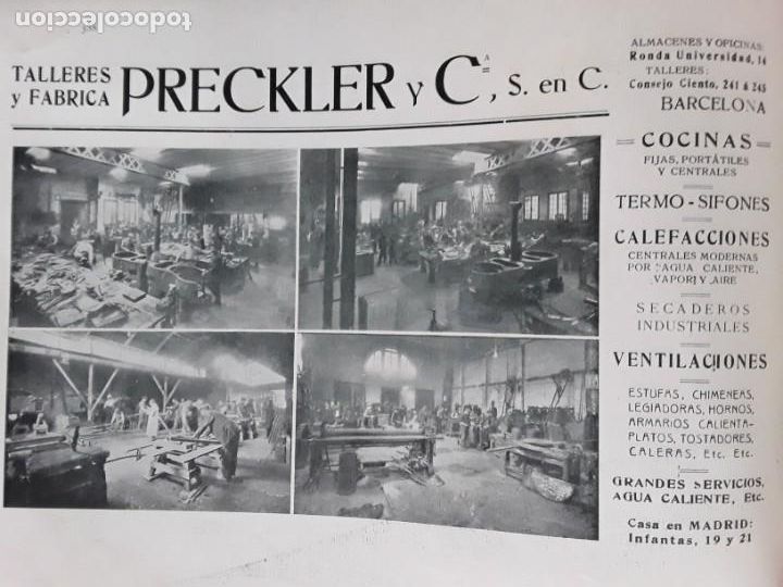 Collezionismo di affissi: TALLERES Y FABRICA PRECKLER COCINAS CALEFACCIONES VENTILACIONES BARCELONA HOJA A&Ntilde;O 1919