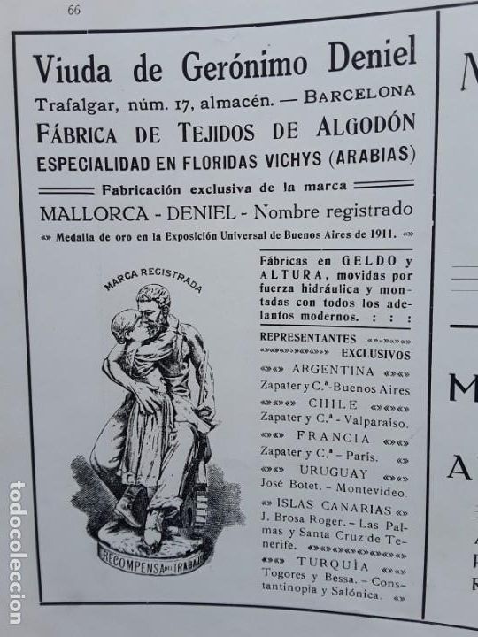 Coleccionismo de carteles: FABRICA DE TEJIDOS ALGODON VIUDA DE GERONIMO DENIEL GELDO ALTURA MARCA MALLORCA HOJA A&Ntilde;O 1913
