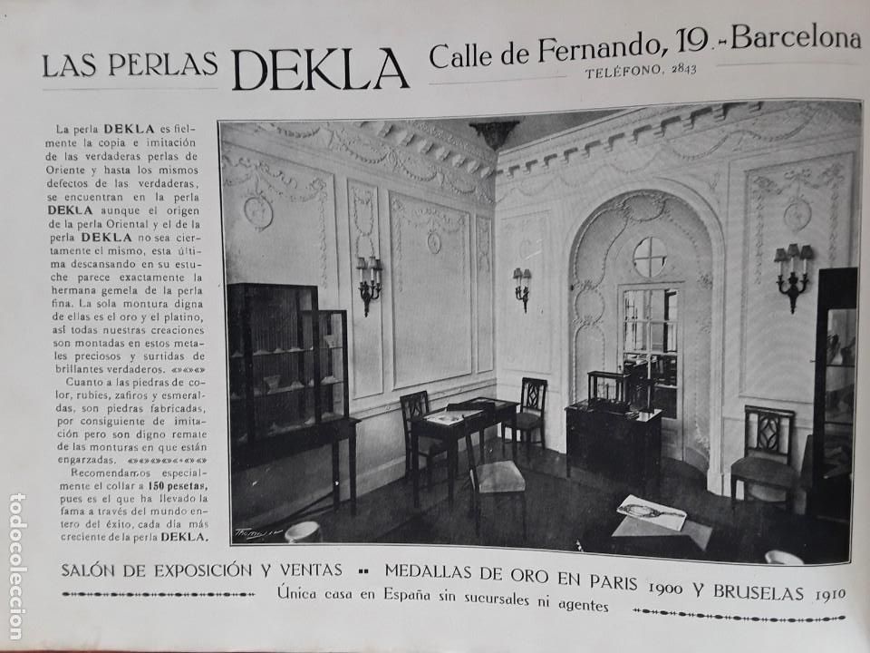 Coleccionismo de carteles: LAS PERLAS DEKLA IMITACION PERLAS ORIENTE BARCELONA HOJA A&Ntilde;O 1913
