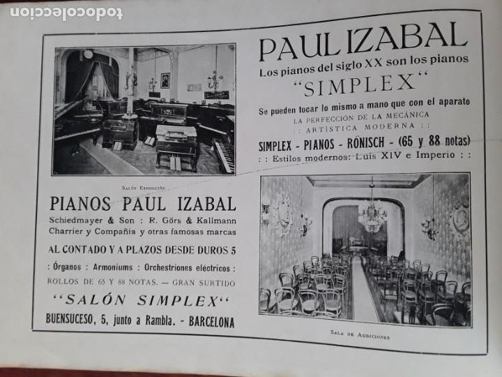 Poster collecting: PIANOS PAUL IZABAL PIANOS SIMPLEX ORGANOS ARMONIUMS ORCHESTRIONES BARCELONA HOJA A&Ntilde;O 1913