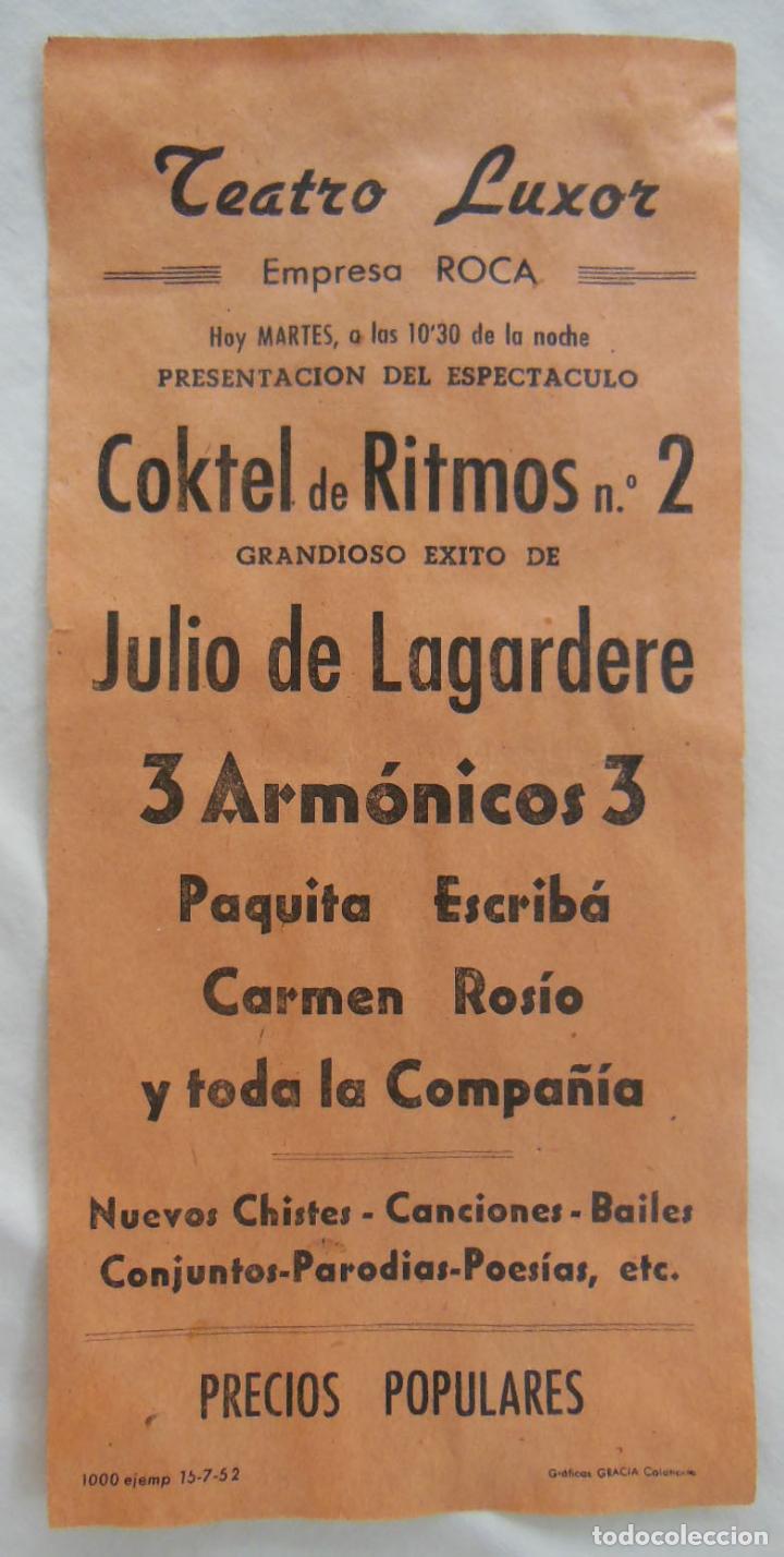 Collezionismo di affissi: COKTEL DE RITMOS N&ordm; 2. TEATRO LUXOR 1952 Calahorra