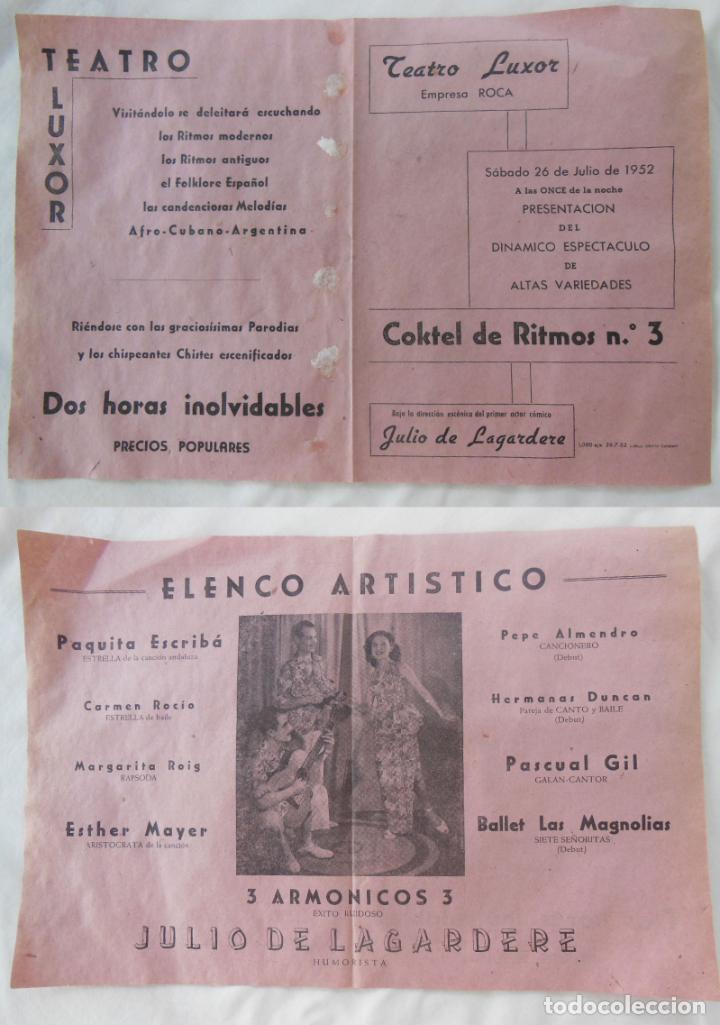 Collezionismo di affissi: COKTEL DE RITMOS N&ordm; 3, Calahorra 1952. TEATRO LUXOR
